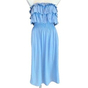 Rebecca Taylor Sleeveless Silk Ruffle Midi Dot Dress Blue Size 6 Pullover
